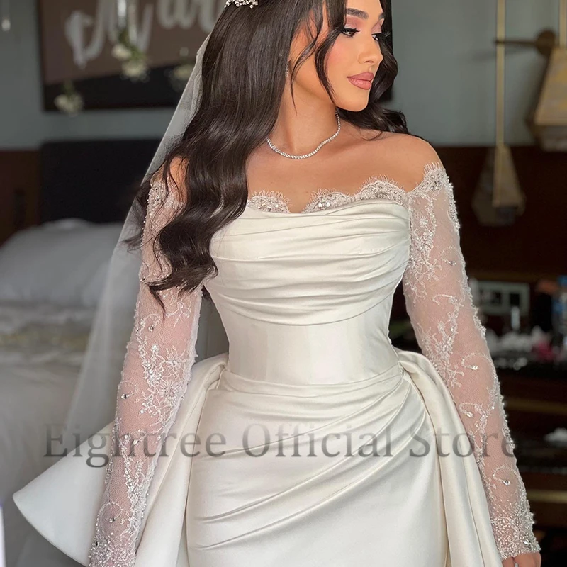 Eightree White Mermaid Wedding Dresses Formal Off The Shoulder Long Sleeve Bridal Dress Boho Beach Wedding Prom Gown Custom Size