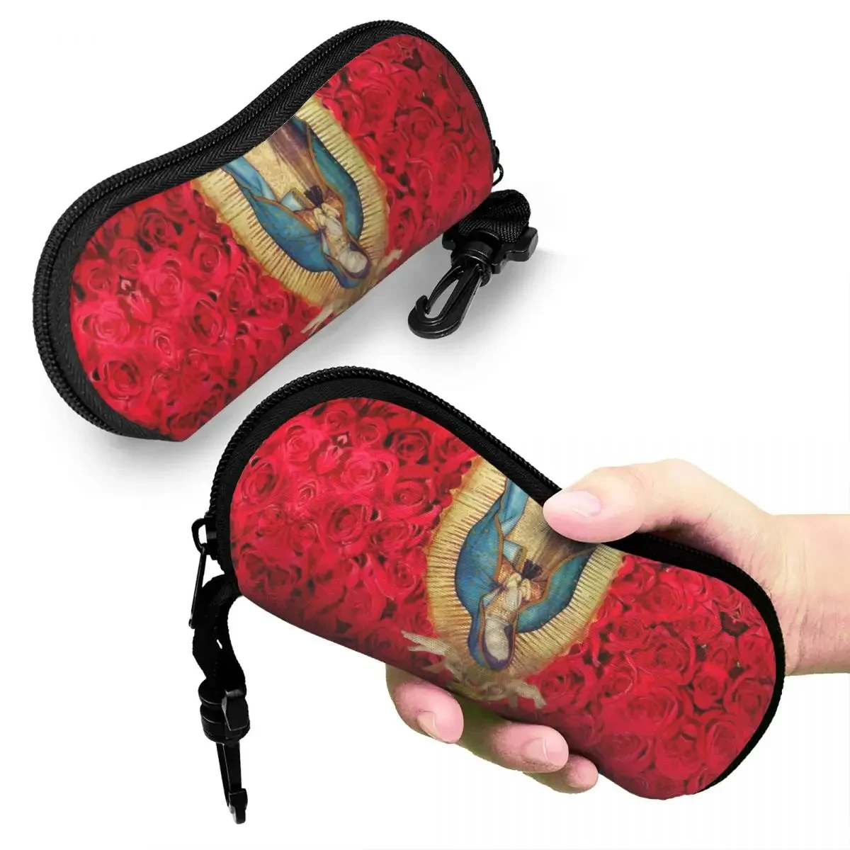 Guadalupe Virgin Mary With Flowers Shell Glasses Case Unisex Travel Catholic Eyeglasses Case Sunglasses Protector Box