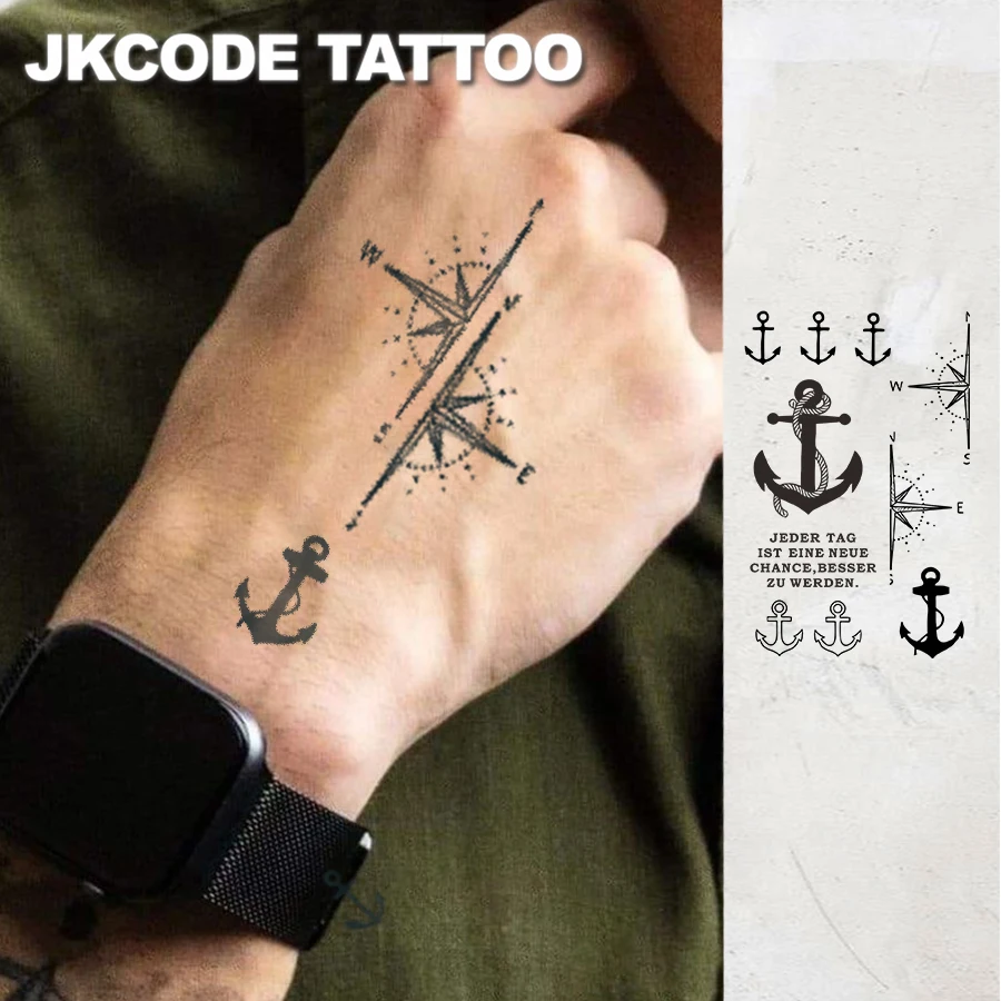 Herbal Tattoo Nautical Theme Cool Style Sketch Tattoo - Sea Ship Hook  Compass Pattern - Casual Men's and Women's Hand Neck Head Tattoo  Long-Lasting Waterproof for 15 Days - AliExpress 66, image size:900x900