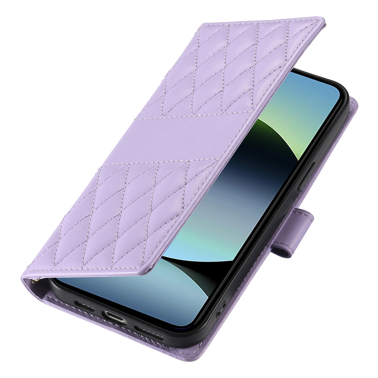 Crossbody Leather Wallet Case with Card Slot and Grid Lanyard – Book Flip Cover