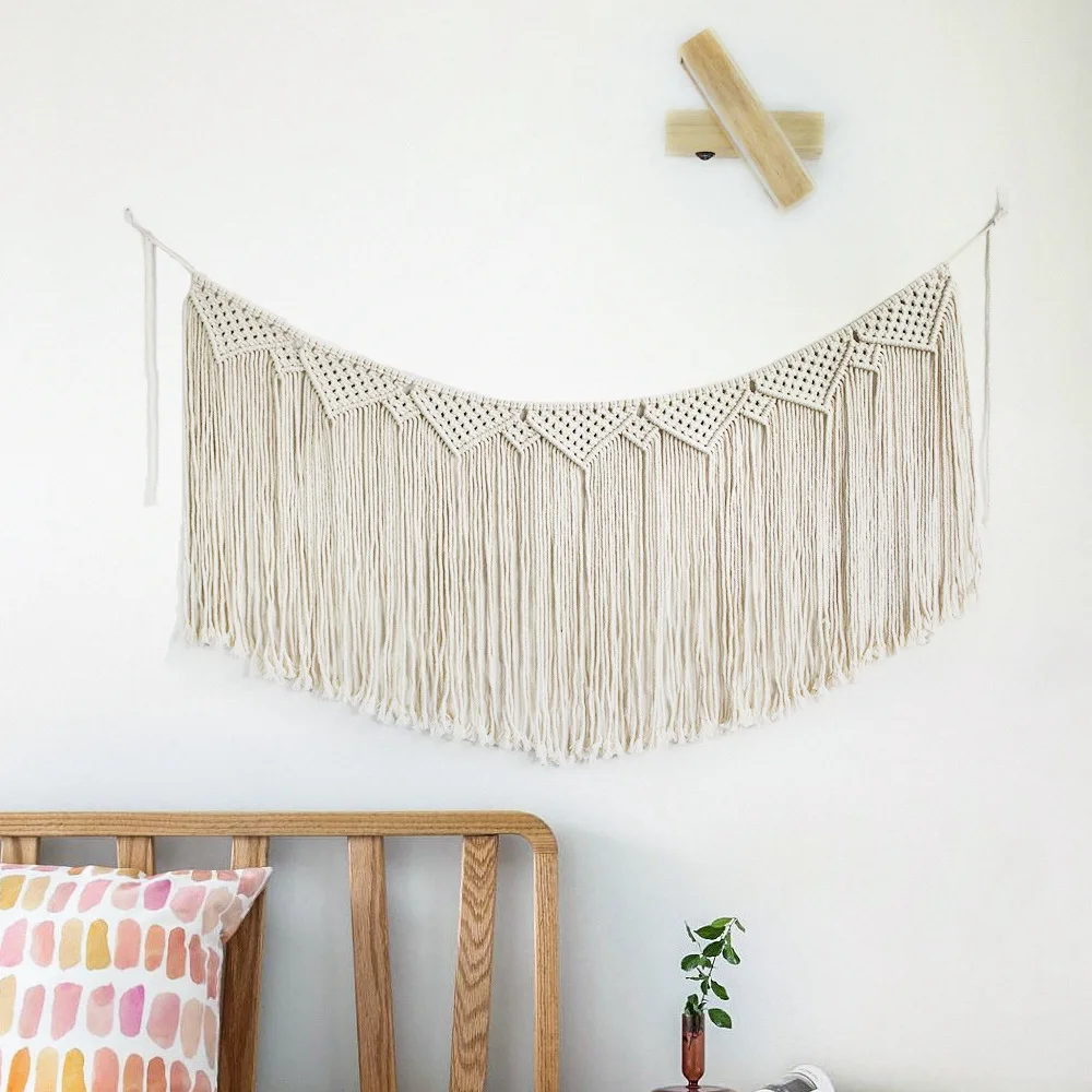 110X50cmHandmadeCottonMacrameWeddingBackdropCurtainBohemiaTasselArtWallHanging
