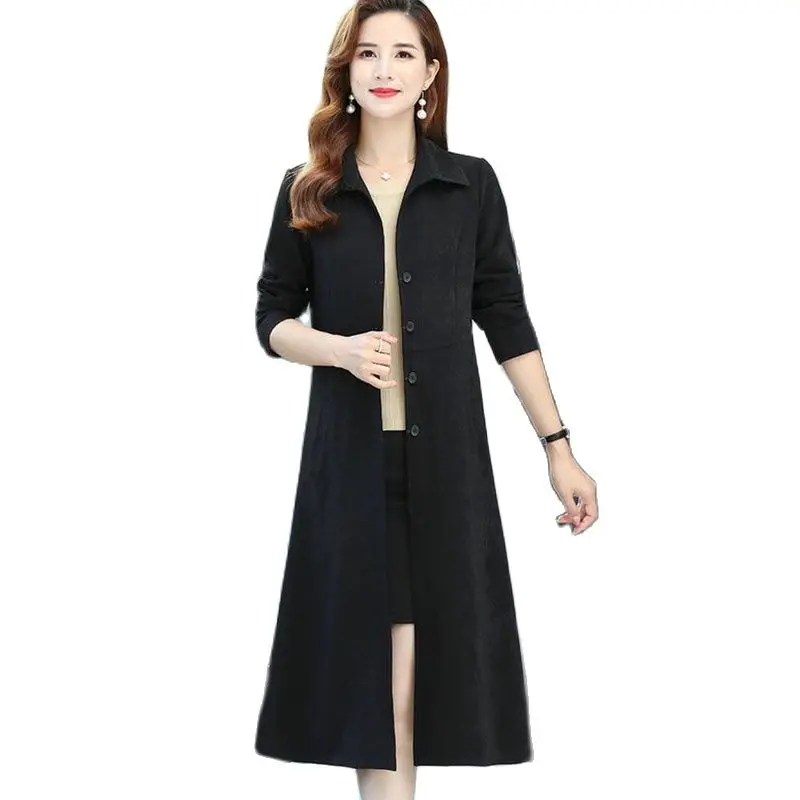 

2022Spring Women's Fashion Temperament Windbreaker Solid Color Stitching Long Loose Coat Ladies Slim Casual New A-line Top5XL