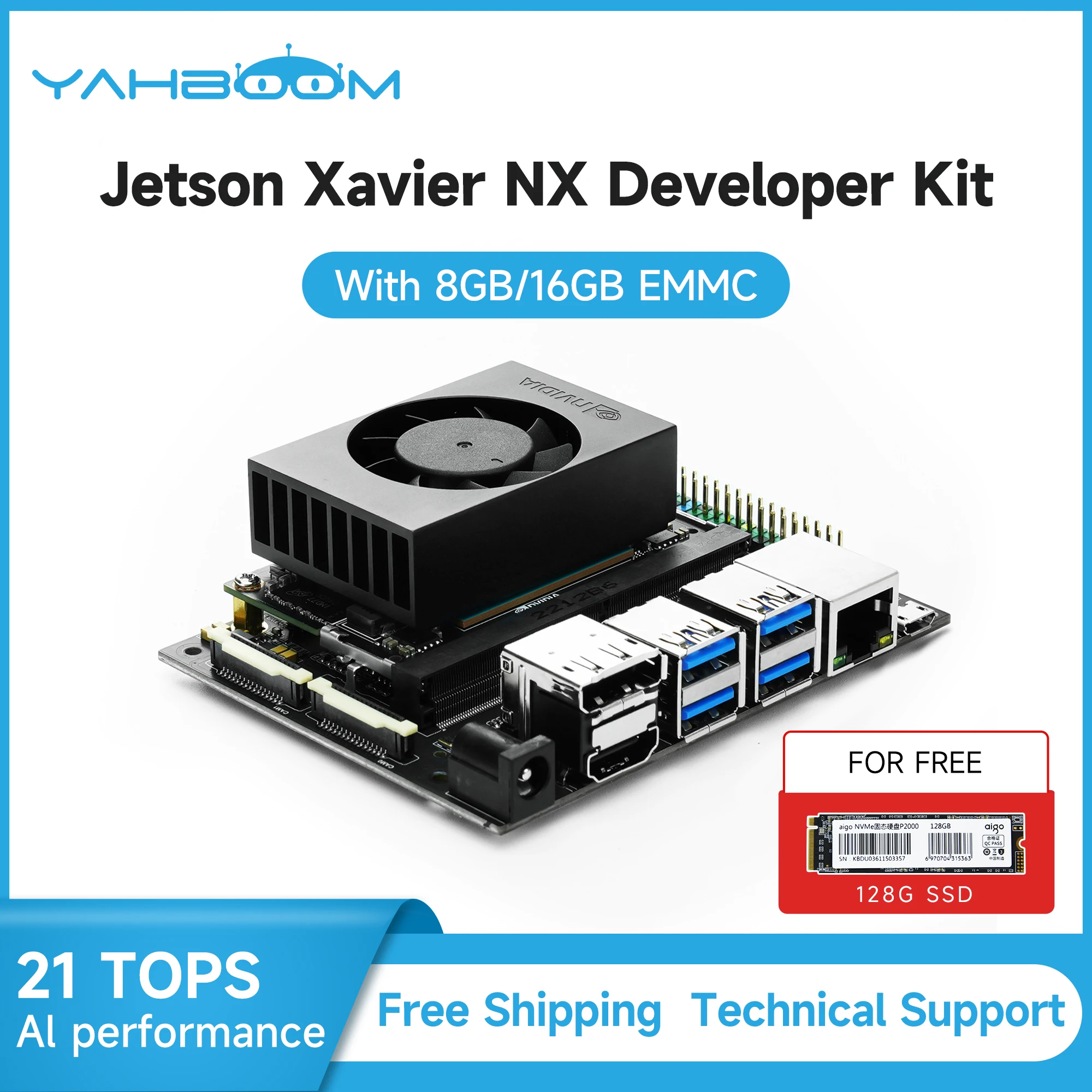 Kit de Desenvolvedor Jetson Po-NX com Módulo Principal, Inteligência Artificial, Programação Python, SSD NVMe, Versão eMMC, 16G, 128G