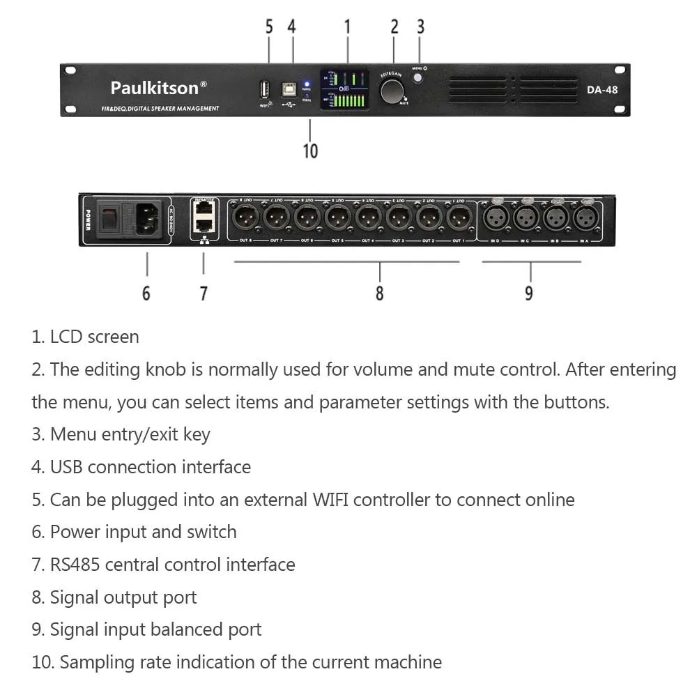 Processador de Áudio Digital Profissional Equipamento de Efeito Audiófilo com Alto-falante Fir Sistema de Gestão 4in 8out Dsp Paulkitson-da48 - Image 2
