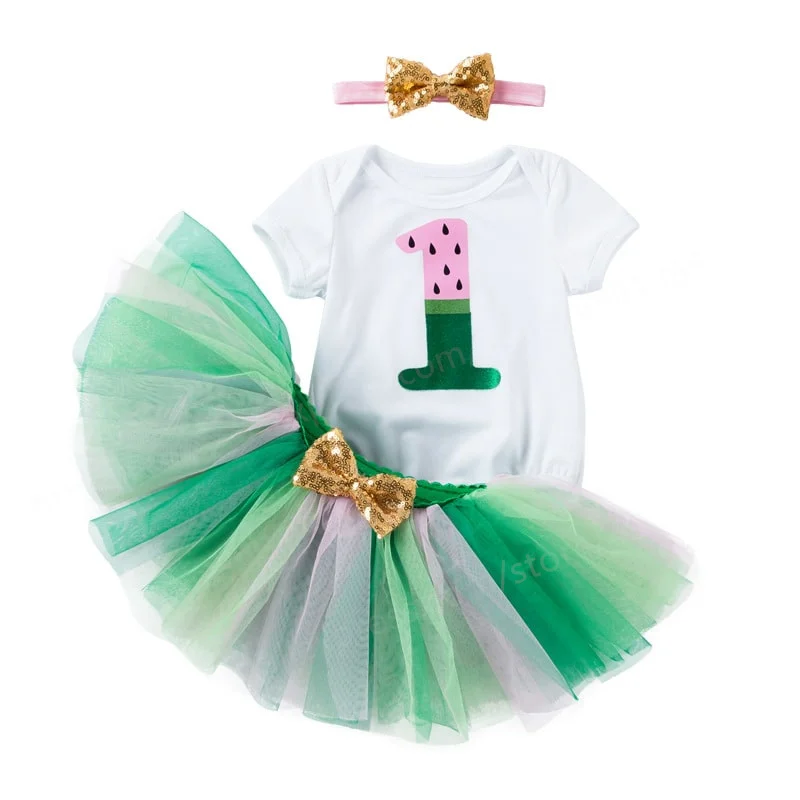 1st First Birthday Print Shirt Tutu Skirt Dress Outfit Set 1 Year Old Tutu Holiday Princess