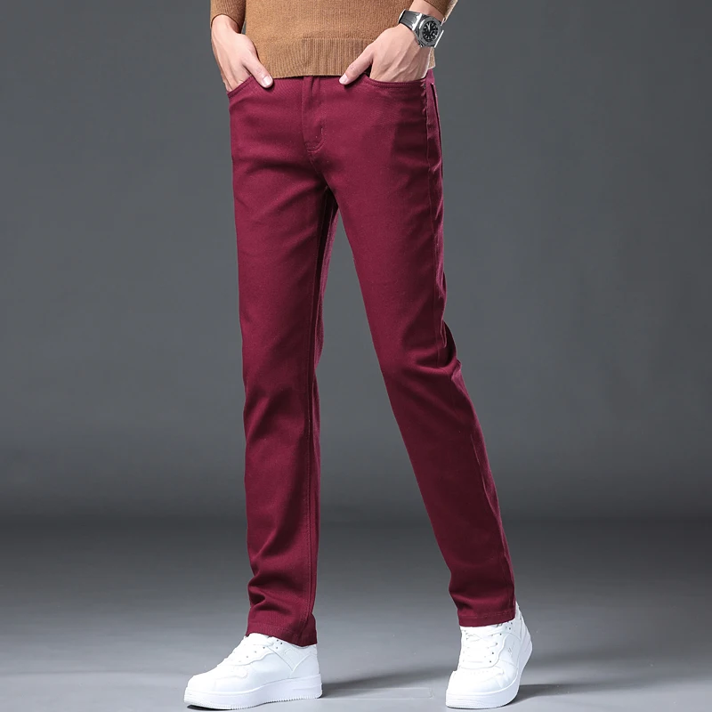 Wine Red Jeans Men Fashion Casual Classic Style Business Straight Slim Fit Trousers Male Advanced Pants 6 Colors Plus Size 28-44 6