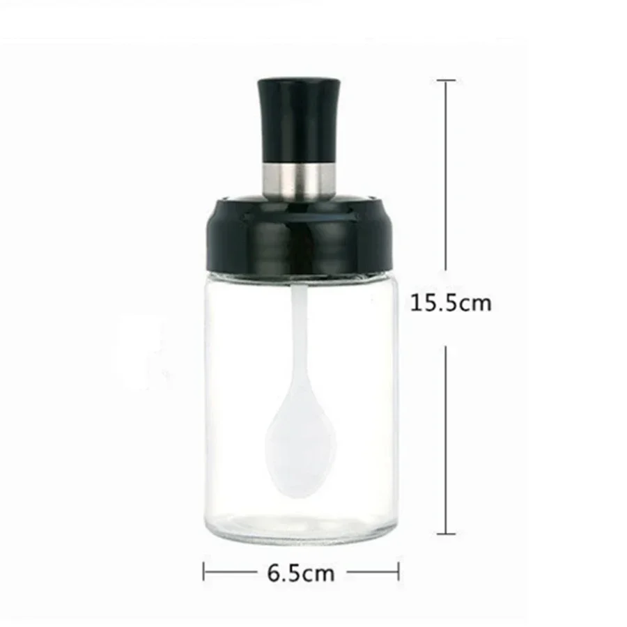 Glass Spice Box Spoon and Lid Integrated Spice Jar Combination Seasoning Jar Kitchen Supplies Home Salt Shaker Oil Bottle Set