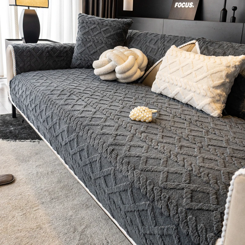 Solid Color Plush Sofa Mat Universal Pet Friendly