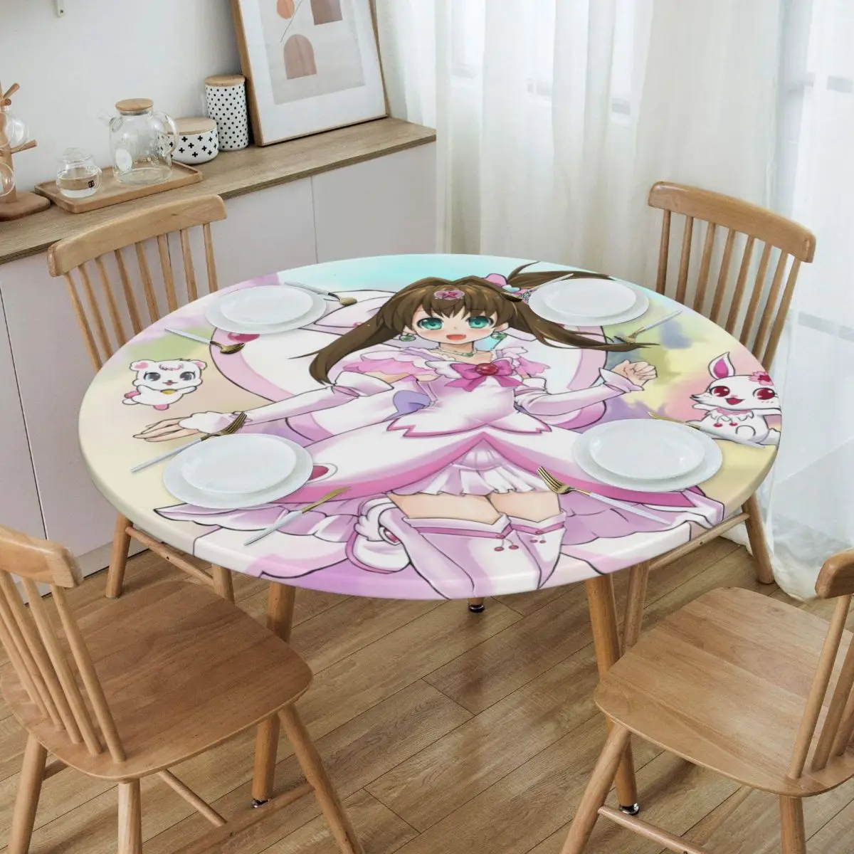 

Регулируемая Водонепроницаемая скатерть Sanrio из мультфильма Disney, круглая эластичная скатерть для банкета с японским аниме