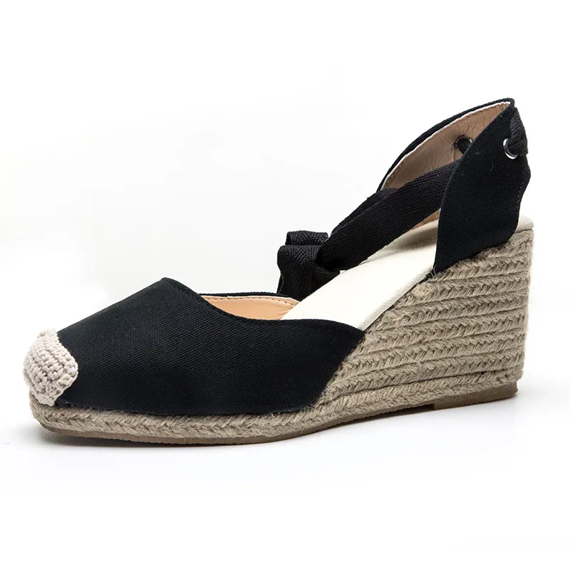 thumbnail image 3 of Sandalias de cuña con tiras ligeras y cuerda de cáñamo para mujer, zapatos de plataforma de tacón alto de verano, talla grande 40 41 42, 3 of 4
