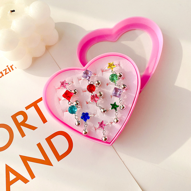 Pcs/Box New Children Ring Princess Cute Super Cute Girl Diamond Cartoon Jewelry Girl Baby Color Rhinestone Ring