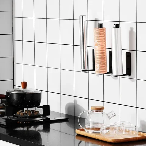 

Space Aluminum Punch-Free Toilet Paper Holder Wall-Mounted Bathroom Kitchen Roll Holder Paper Towel Hook Modern Black Hanger