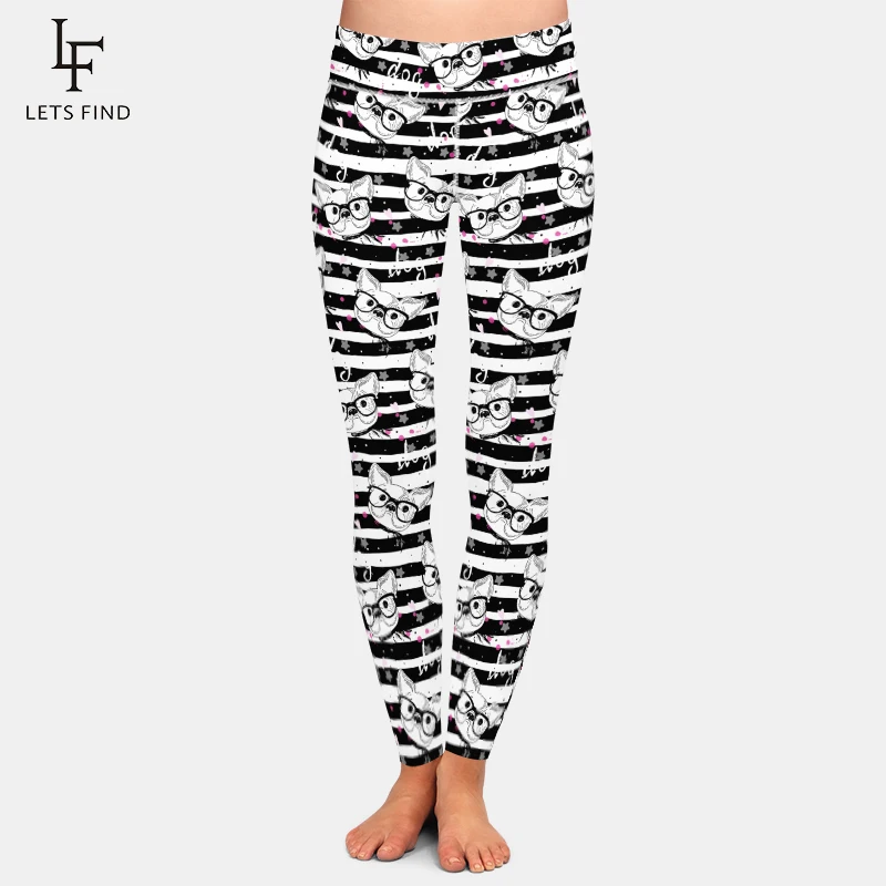 

LETSFIND Womens Fitness Leggings Black and White Sketch of A Dog Printing High Waist Elastic Slim Leggings