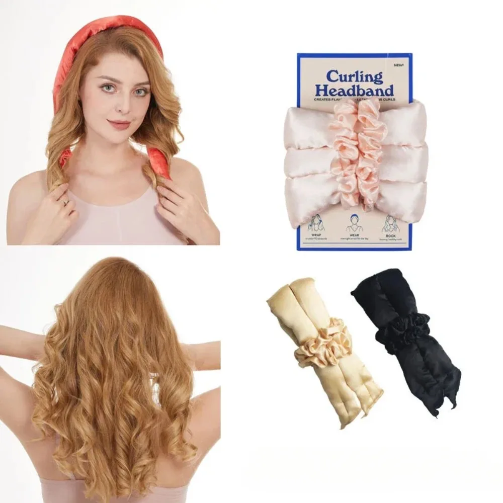 

Satin Heatless Hair Curler Set,The Original Curling Headband,Heatless Curling Rod For Women,Includes 2 Scrunchies Hair Styling
