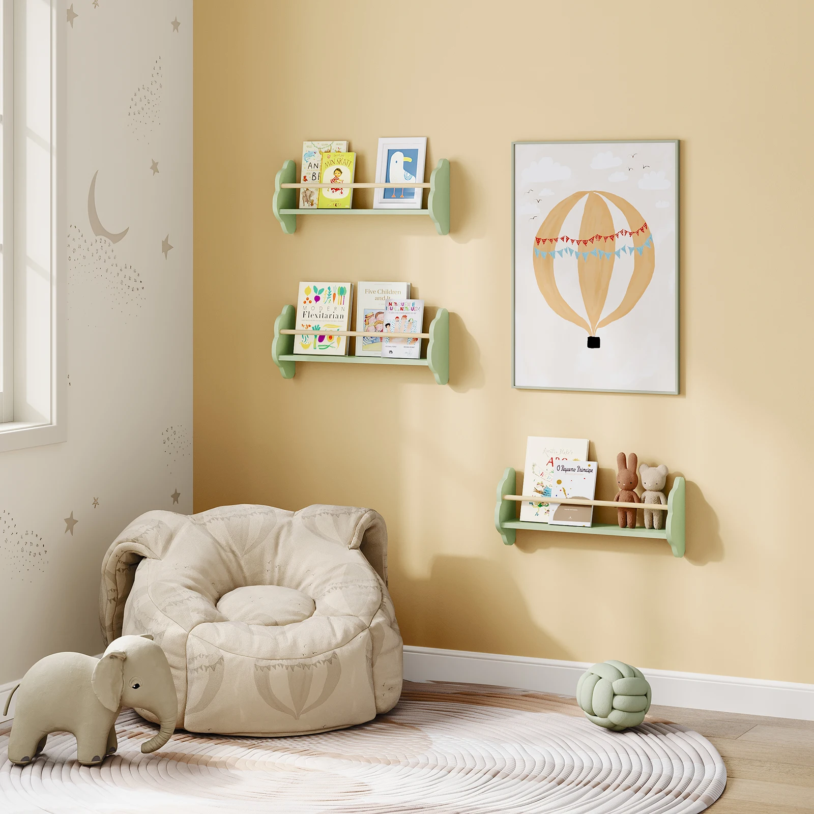 Libreria Da Parete Per Bambini In Pino Massiccio - Set Da 3 Mensole Galleggianti 40 Cm - Bianco - Per Cameretta, Cucina, Portaspezie