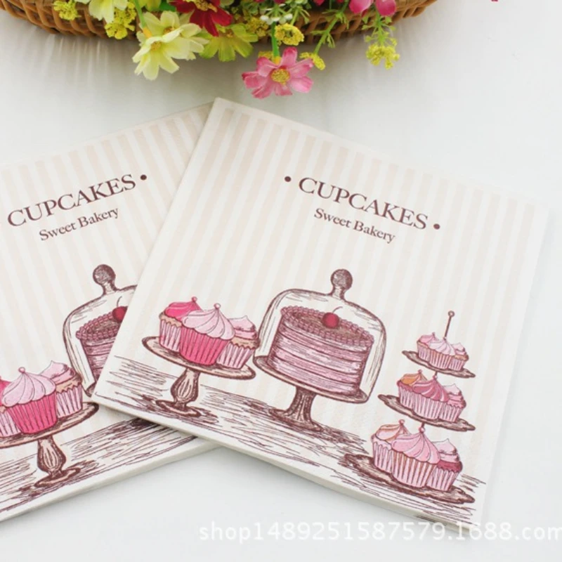 

10/20pcs/Pac 33*33cm 2-Ply Colourful Printed Creative Napkins Cake Pattern Pink Wedding Party Disposable Paper Placemats