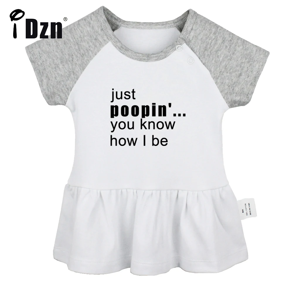 

iDzn Summer NEW Just Poopin' You Know How I Be Baby Girls Cute Short Sleeve Dress Infant Funny Pleated Dress Soft Cotton Dresses