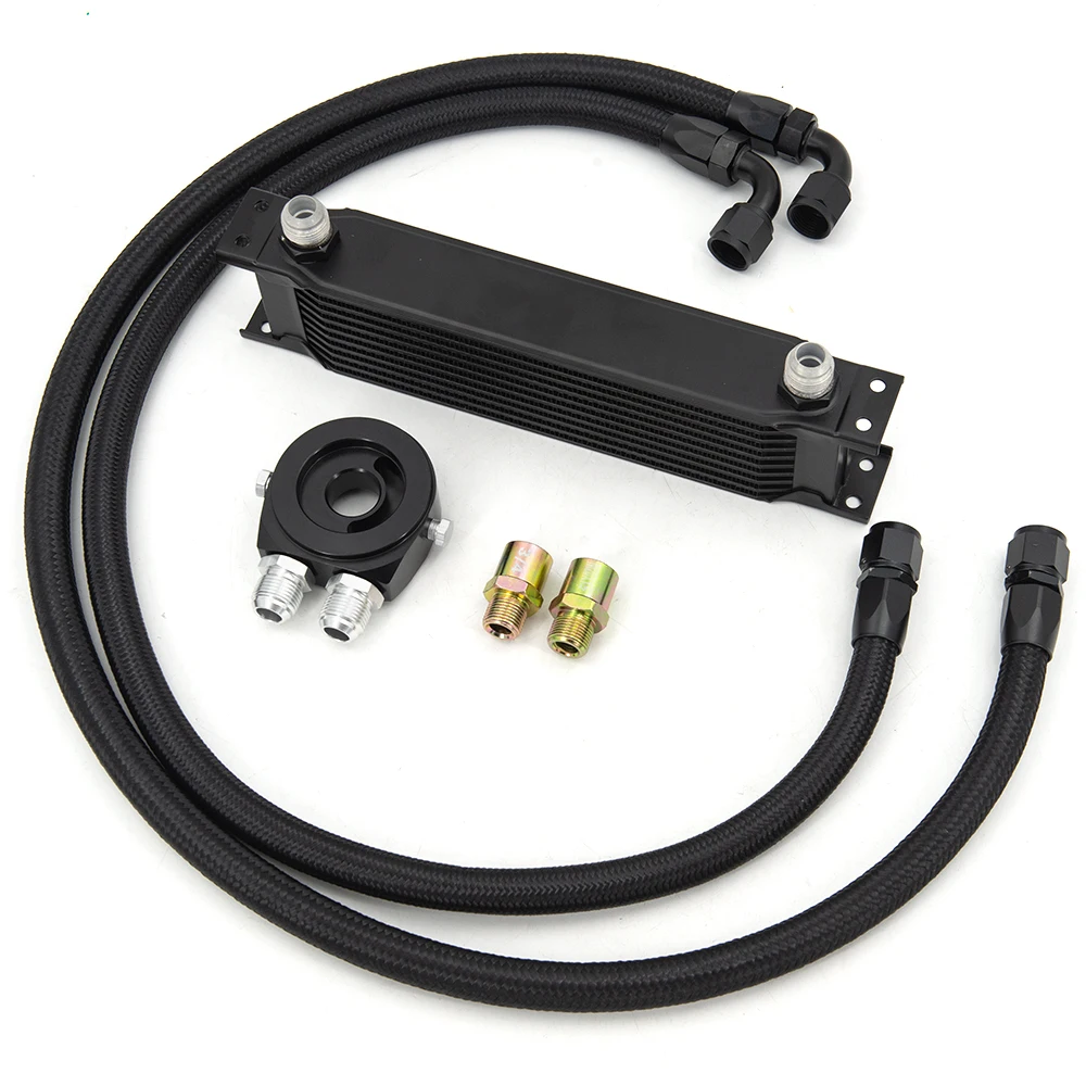 Oil Cooler Kit Universal Racing Car Row 10 Excavator Hydraulic Oil Cooler Kit With OIL FILTER SANDWICH ADAPTER + an10 Hose