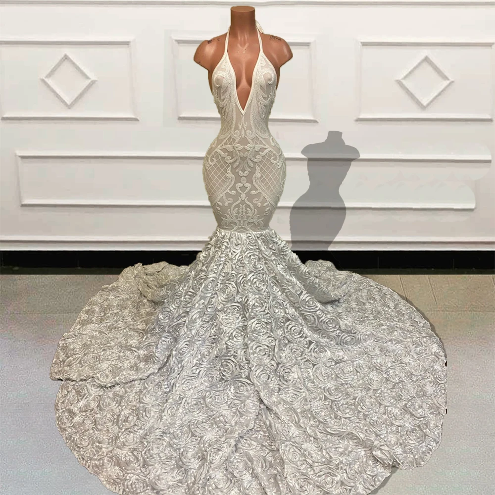 Black Girls Sparkly Sequin Mermaid Long Prom Dresses 2022 V Neck