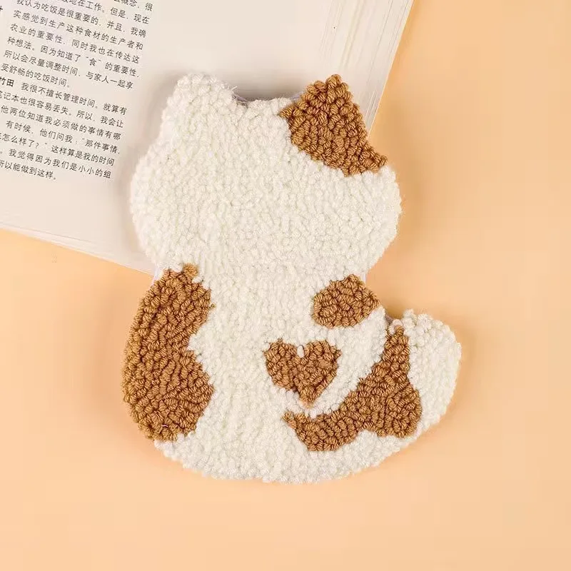 DIY Cute Cat Punch Needle Coaster Kit Tufting Coaster Kit Beginner Magic Needle Embroidery kit with Yarn Rug Hooking Design