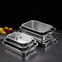 Thicken Stainless Steel Square Basin Deep Plate Fruit Food Storage Tray with Handle Cake Bread Loaf Pans Kitchen Baking Dish 2