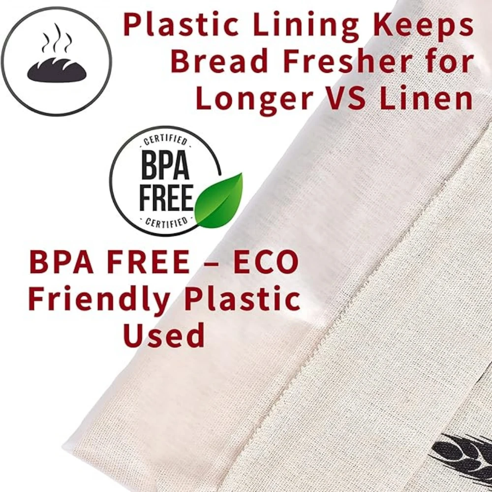 Eco-friendly Bread Bags for Homemade Bread Lined Reusable Linen Cloth Saver Bag For Sourdough&Homemade Storage 20" x14"