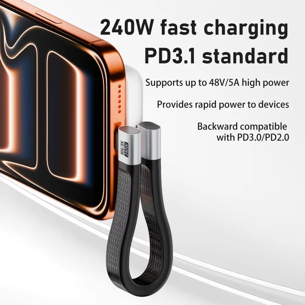 90도 엘보 USB-C to C 케이블 240W PD 고속 충전 USB4.0 썬더볼트 5 80Gbps 8K@60Hz 고속 데이터 케이블 (노트북용)