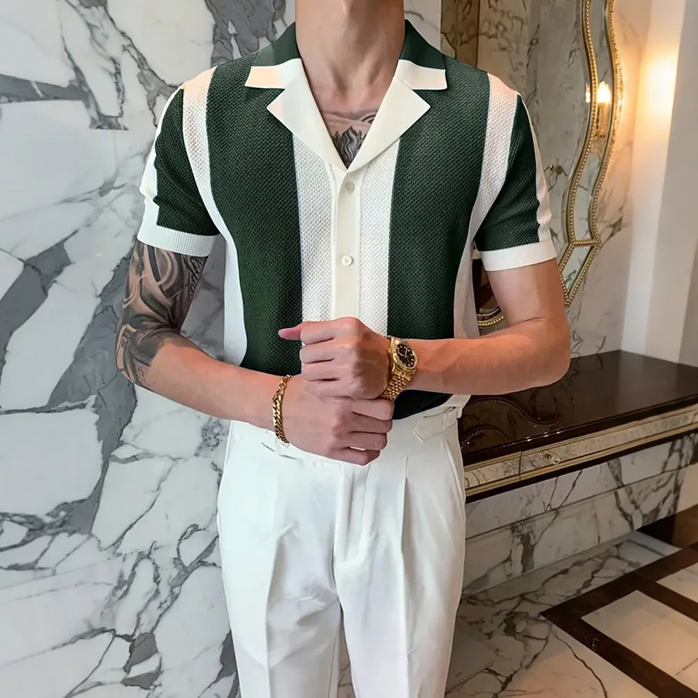 Men's Short Sleeve Summer Shirts Retro Knit Lapel Business Soft Light Casual Breathable Polo Knitwear Tops US Size 17 S0fb603d9c0f8437b95748d4cb15eaf07v