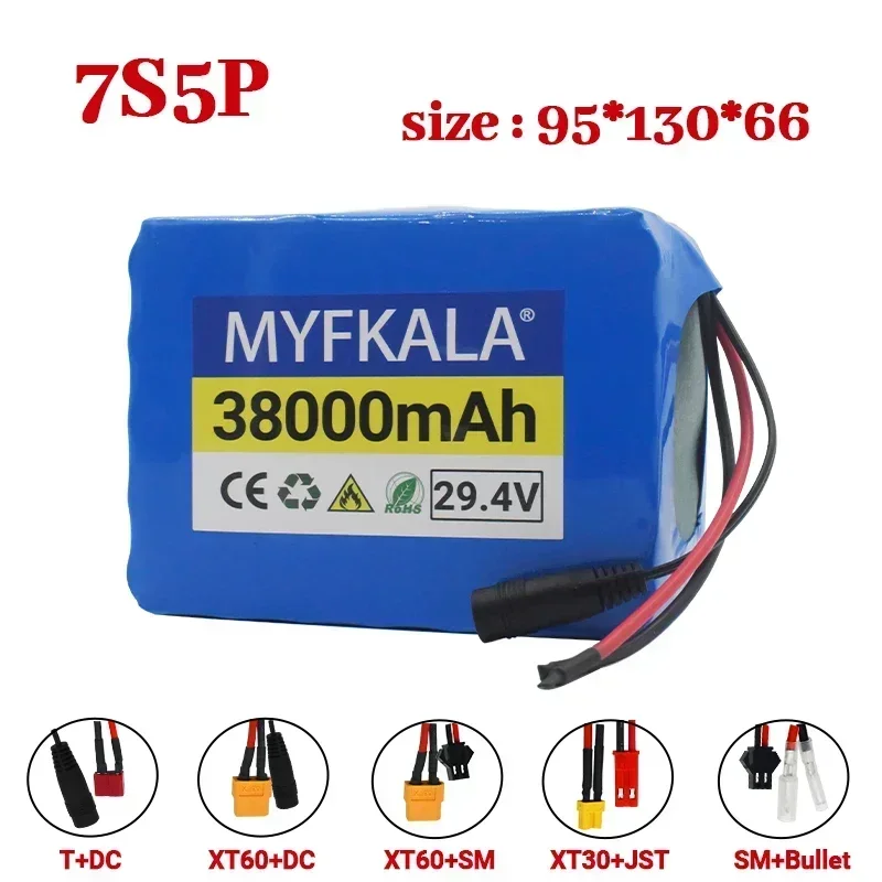 

NEW 7S5P 24v 38Ah Battery Pack 250w 29.4V 38000mAh Lithium Ion Battery for Wheelchair Electric Bicycle Pack with BMS