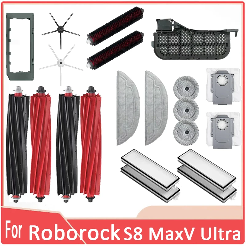 Accessory Set Replacement Compatible For Roborock S8 Maxv Ultra Vacuum Robot,Roller Brushes,Filters,Side Brushe,Dust Bag