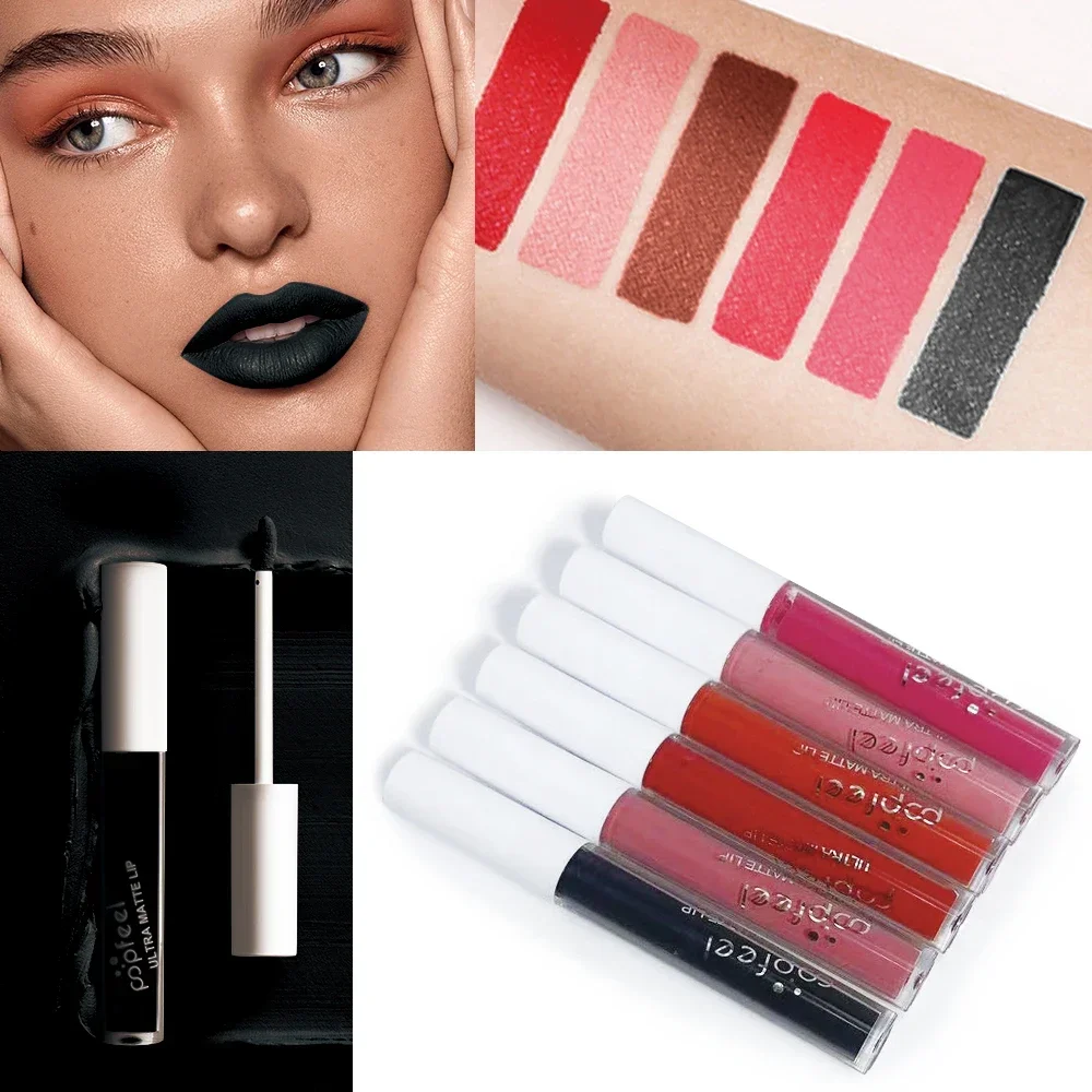 Halloween Lippen-Make-up-Set: Schwarzer Lippenstift, rosa Lipgloss, matt-samtig, feuchtigkeitsspendend, langanhaltend, wasserfest._voghion.com