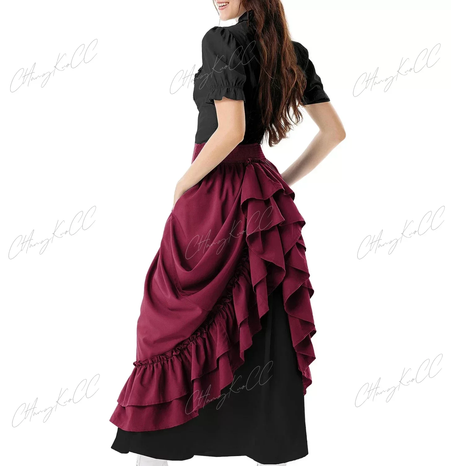 Gonna Gotica In Velluto E Pizzo A Rete, Vita Alta, Taglio Trapezio, Per Costume Rinascimentale E Halloween – Nera, Taglie Regolari - 3