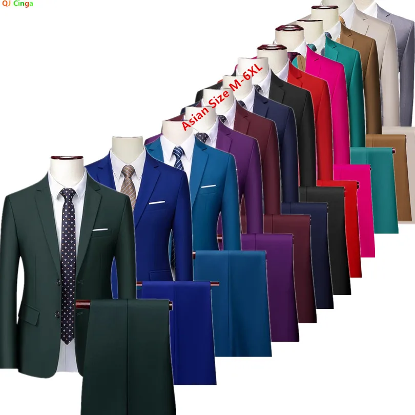 Elegantly Tailored Men's 2-Piece Dark Green Suit Set with Pure Color Jacket & Pants for Office/Interview/Wedding/Party/Business