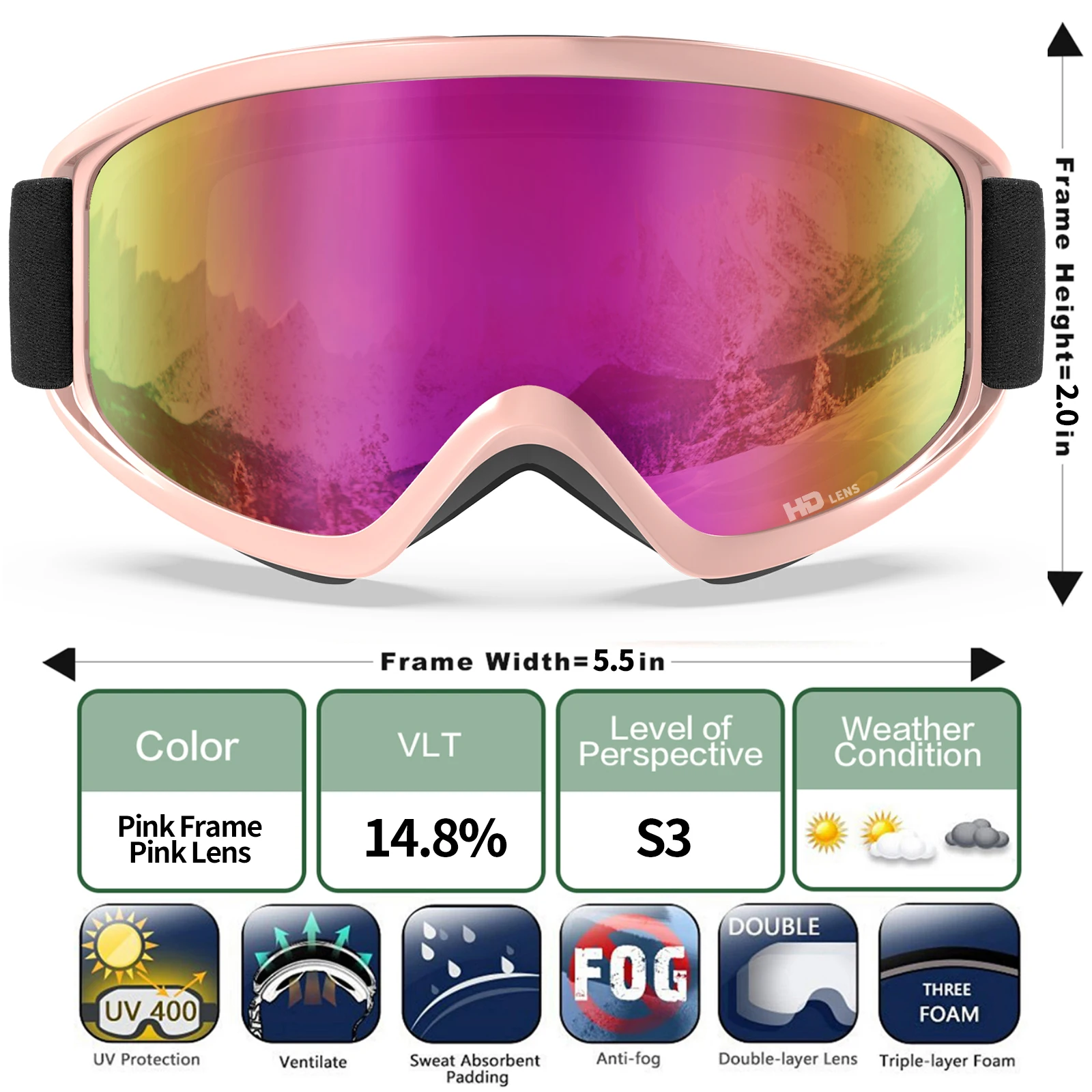 Maxjuli Ski brille, Schnees port otg Snowboard brille für Männer Frauen & Jugendliche 100% Protectin Schneemobil Ski Skating m7 – Detail 29