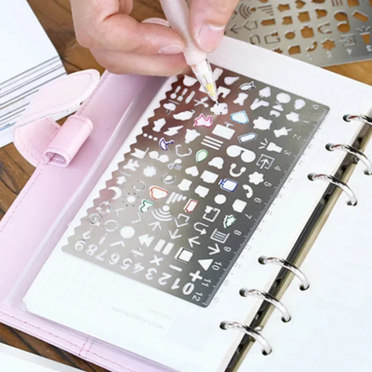 Multifunctional Stainless Steel Hollow Ruler Cat Geometric Figure Drawing Stencils Templates Metal Ruler Diy Tool Diary Template