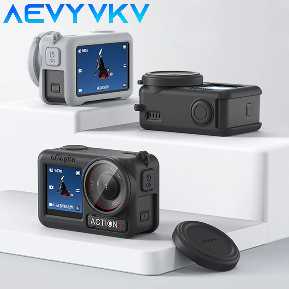 For DJI Action 5 Pro Silicone Case Full Protective Cover With Handle Strap Lens Cap Shell For DJI Action 5 Pro Camera Accessory