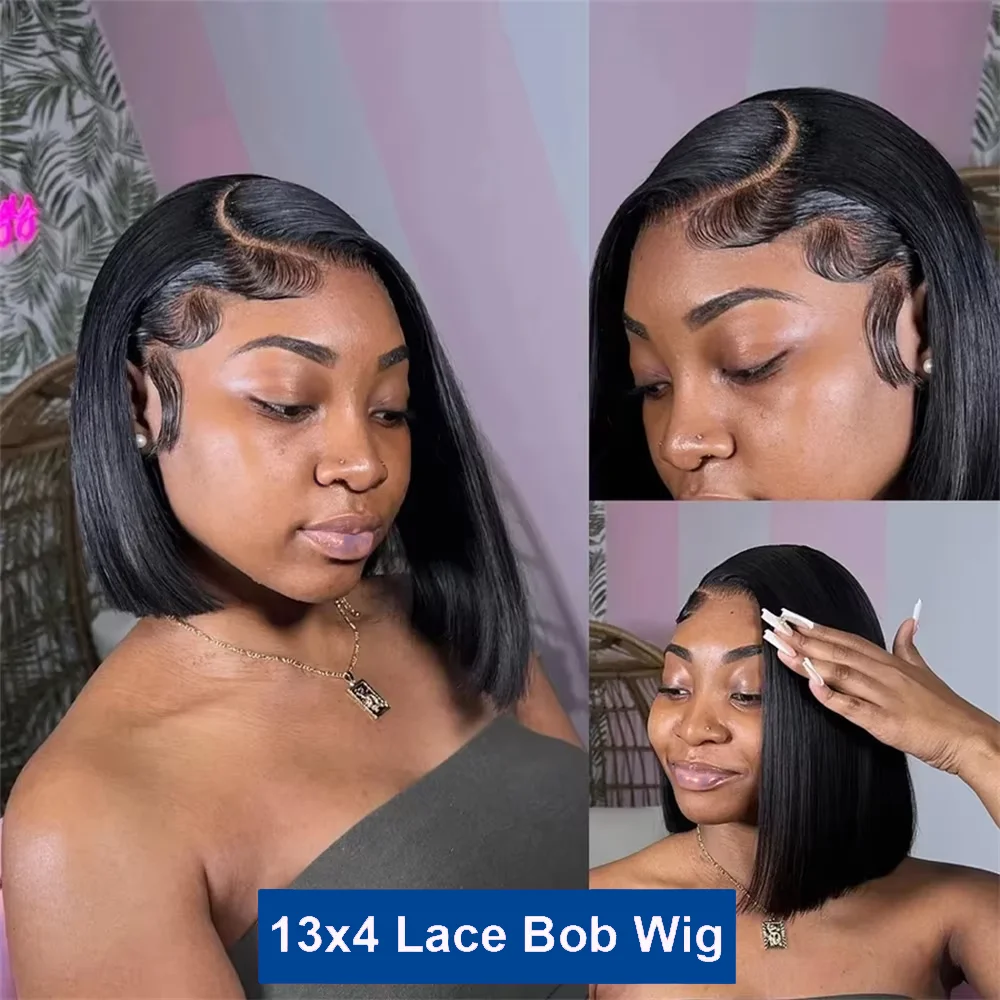 Bone Straight Bob Wigs Human Hair Pre Plucked Transparent Lace Frontal Wig Cuticle Aligned 100% Human Hair 13x4 Short Bob Wigs 3