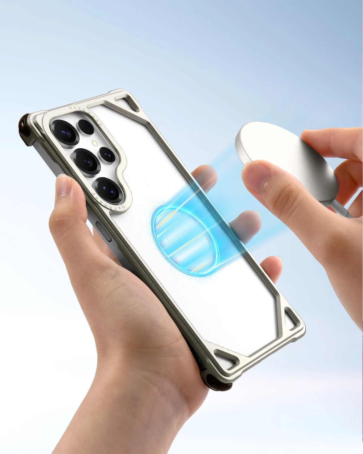 Oatsbasf Ultra-Thin Metal Phone Case - Frameless Minimalist Bumper with Wireless Charging Compatibility