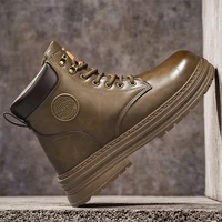 New Arrival Men High Top shoes Outdoor Leather Ankle Boots Fashion Lace Up Motorcycle Boots man Winter Plush Snow botas