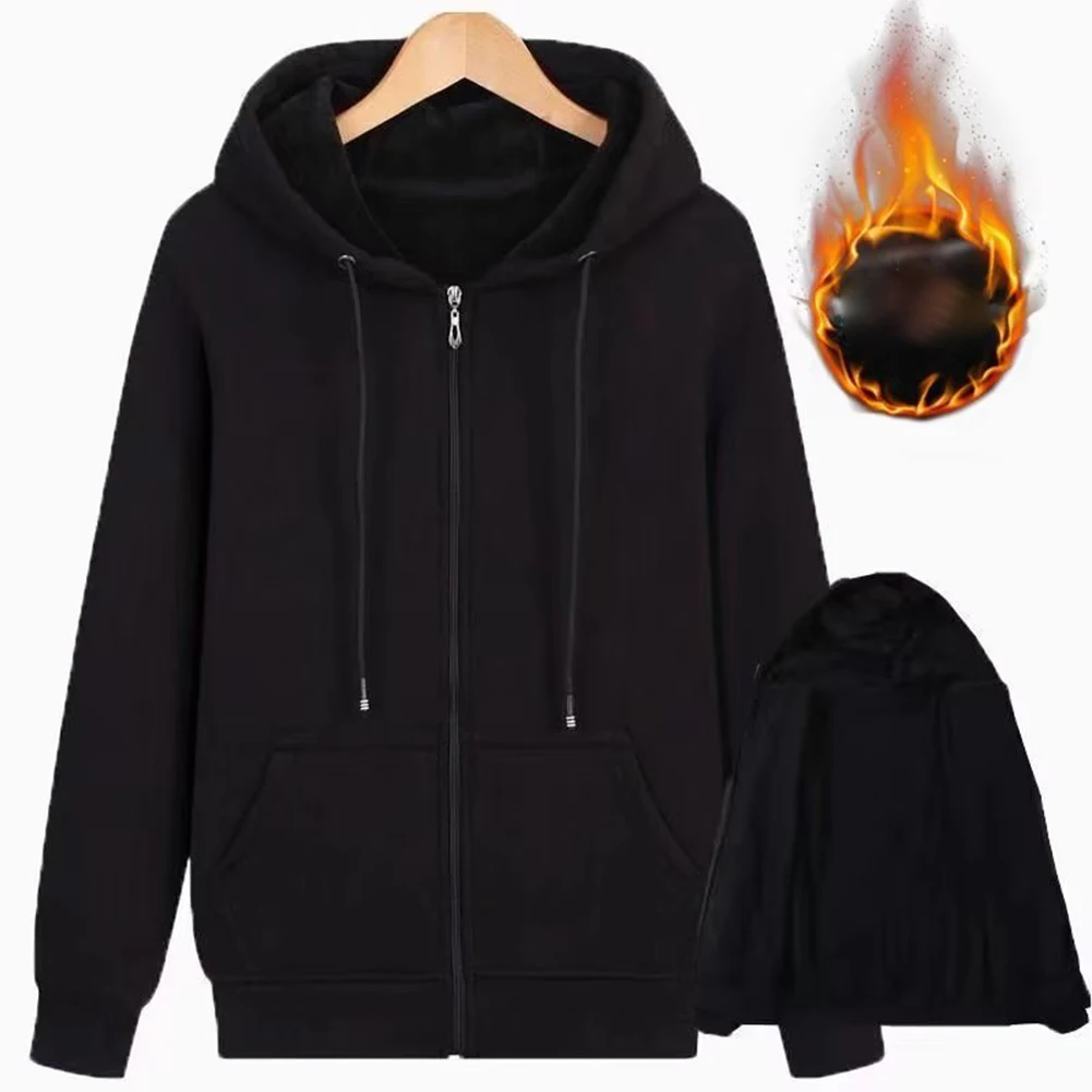 

Hoodie Mens Sweatshirt Athletic Autumn Fleece Full Zip Hooded Jacket L-3XL Outwear Plain Solid Color High Quality