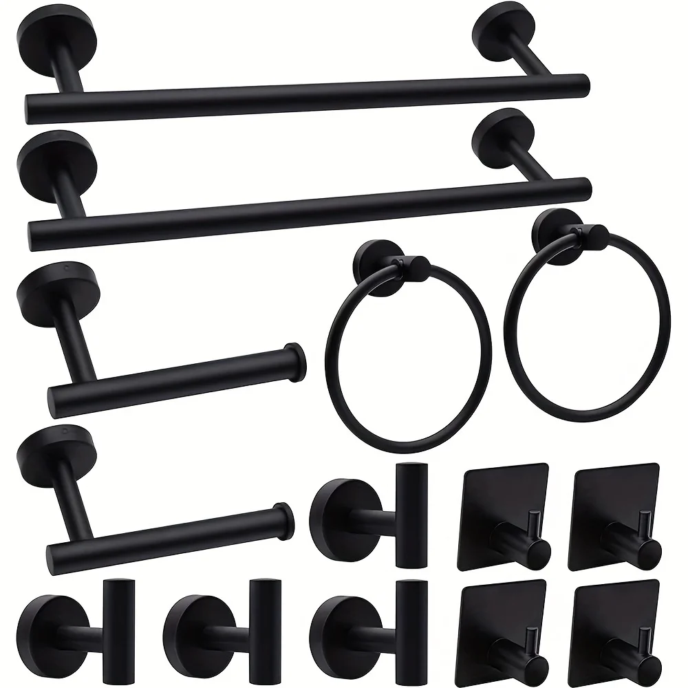 

14pcs Matte Black Bathroom Accessories Set, Stainless Steel Bathroom Hardware Set, Bath Towel Bar Set, Towel Racksn