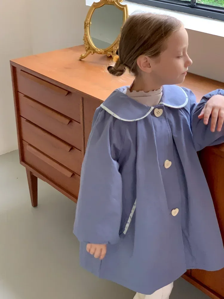 Trench Girls Autumn Coat New Children Clothing Baby Doll Collar Loose Fitting Middle Length Windbreaker Turn Down Collar