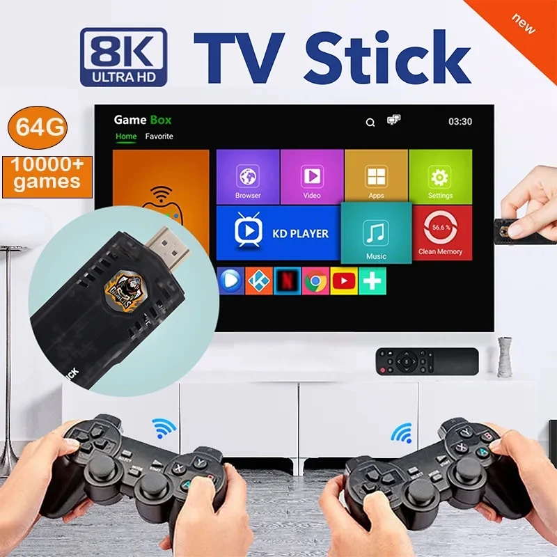 

X8 Game Stick 4K 10000 Games Arcade Retro Video Game Consoles for PS1 Dual Wireless Controller HD Mini TV Box for Android