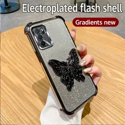 Shockproof Glitter Butterfly Stand Phone Case with Plating Cover for OPPO A15 or A15S (4)