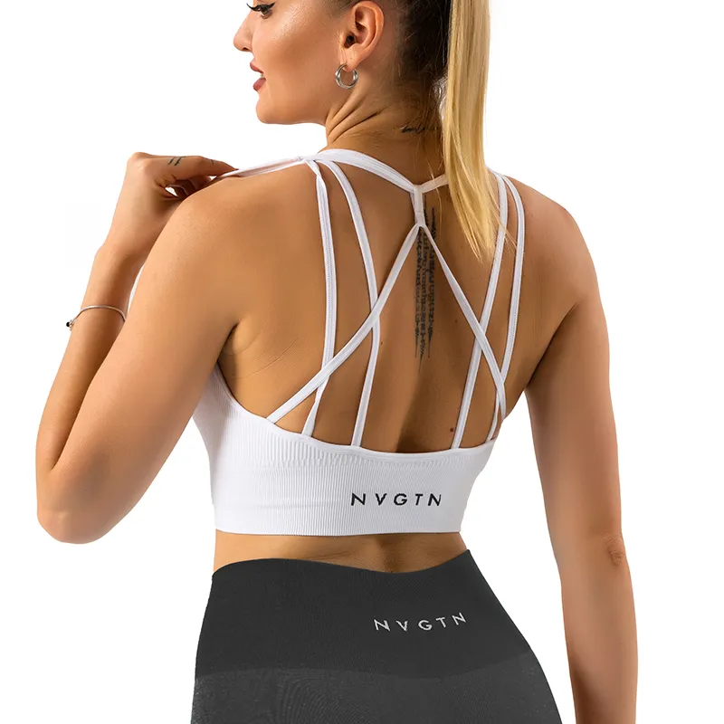 NVGTN Galaxy Ribbed Seamless Bra Spandex Top Woman Fitness Elastic  Breathable Breast Enhancement Leisure Sports Underwear