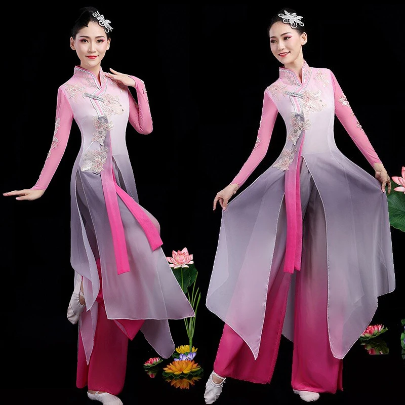 

Classical Dance Costumes Tradition Yangko Dance Dress Woman Oriental Umbrella Dancing Outfit Ancient Folk Dance Stage Clothing