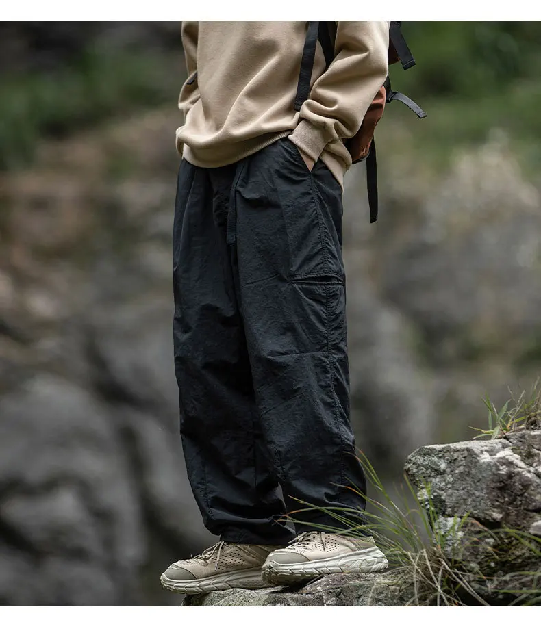 Buckle Waistband Workwear Autumn Side Pocket Outdoor Texture Slightly Wrinkled Casual Pants baggy pants men clothing