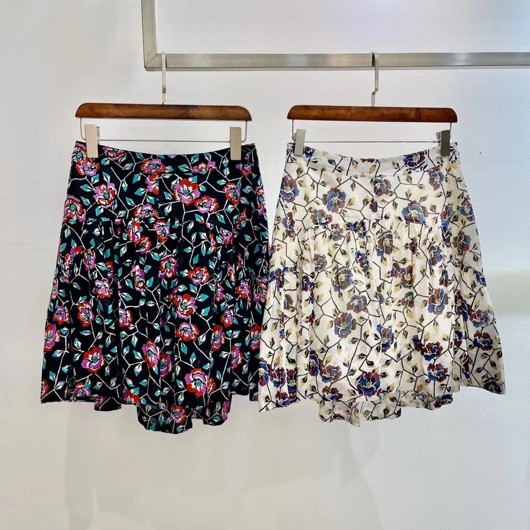 

High Quality Women's Skirt 100% Cotton Fashion Runway Flower Print Vacation Mini Ruffles Skirt Spring Summer 2022