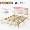 Queen Size Bed Frame with LED Light and Charging Station, Upholstered Headboard and Footboard, Metal Slat, Noise Free Bed 2