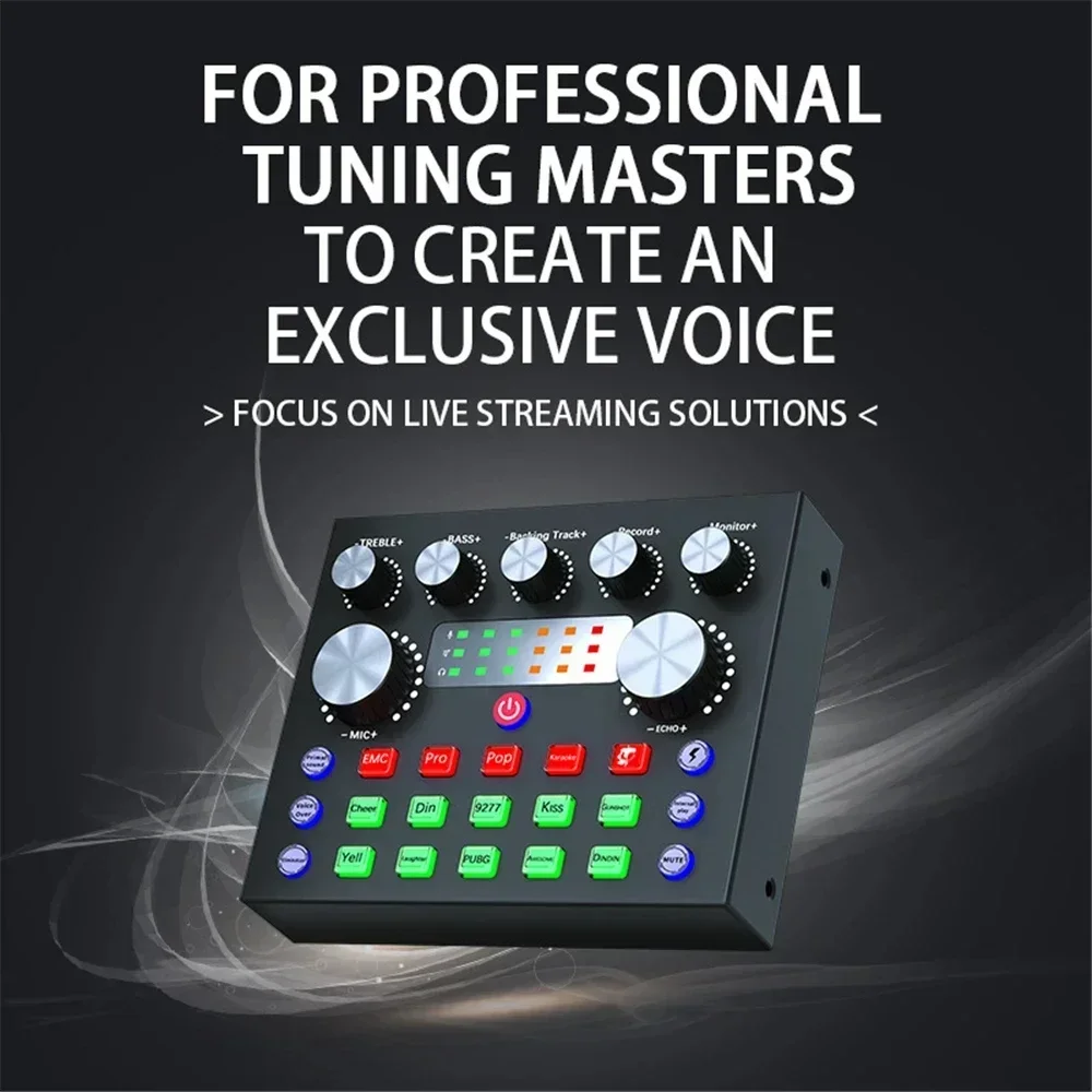 V8S Sound Card for Real-time Streaming IPhone Broadcasting for PC Computers with 10 Sound Effects 3 Inputs and Microphone Inputs sound card audio interface